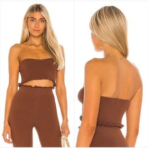 MAJORELLE x REVOLVE Cropped Sweetheart Ribbed Tube Top Brown XS